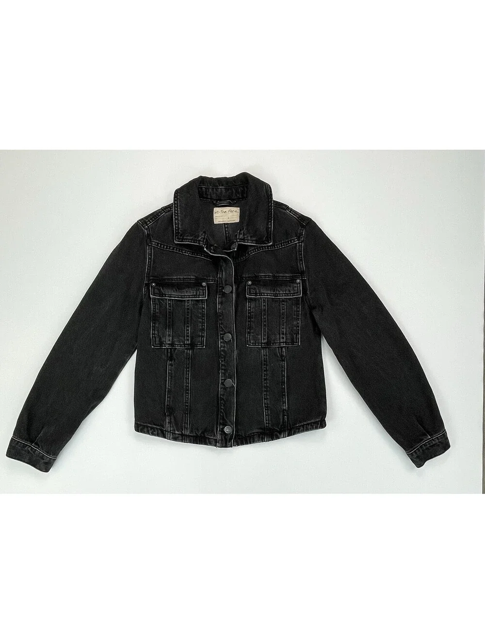 Free People We The Free Jade Denim Jacket Washed Black Cotton Trucker S